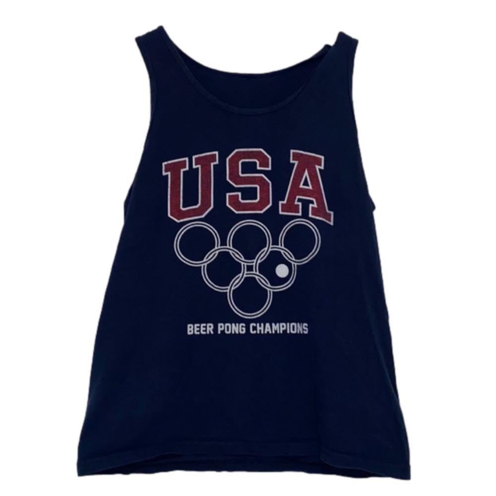 Usa Beer Pong Champion Women’s Navy Tank Top, Medium